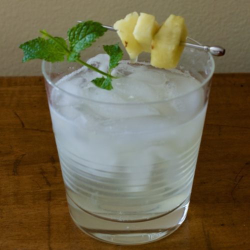 Pineapple and Mint Gin Cocktail in rocks glass