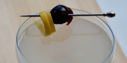 Aviation Gin Cocktail with Luxardo Cherries in Coupe Glass FI