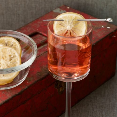 Mae Rose Gin Cocktail with Lemon Garnish