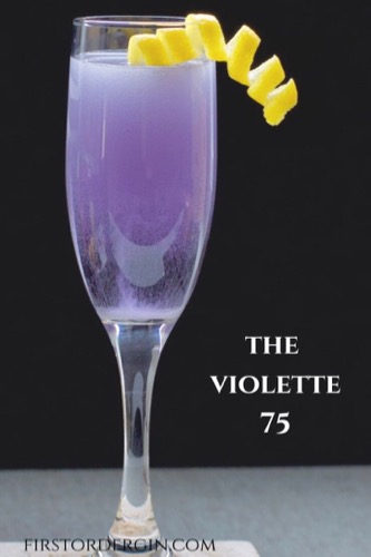 The Violette 75 Gin Cocktail with Lemon Twist - Pin This